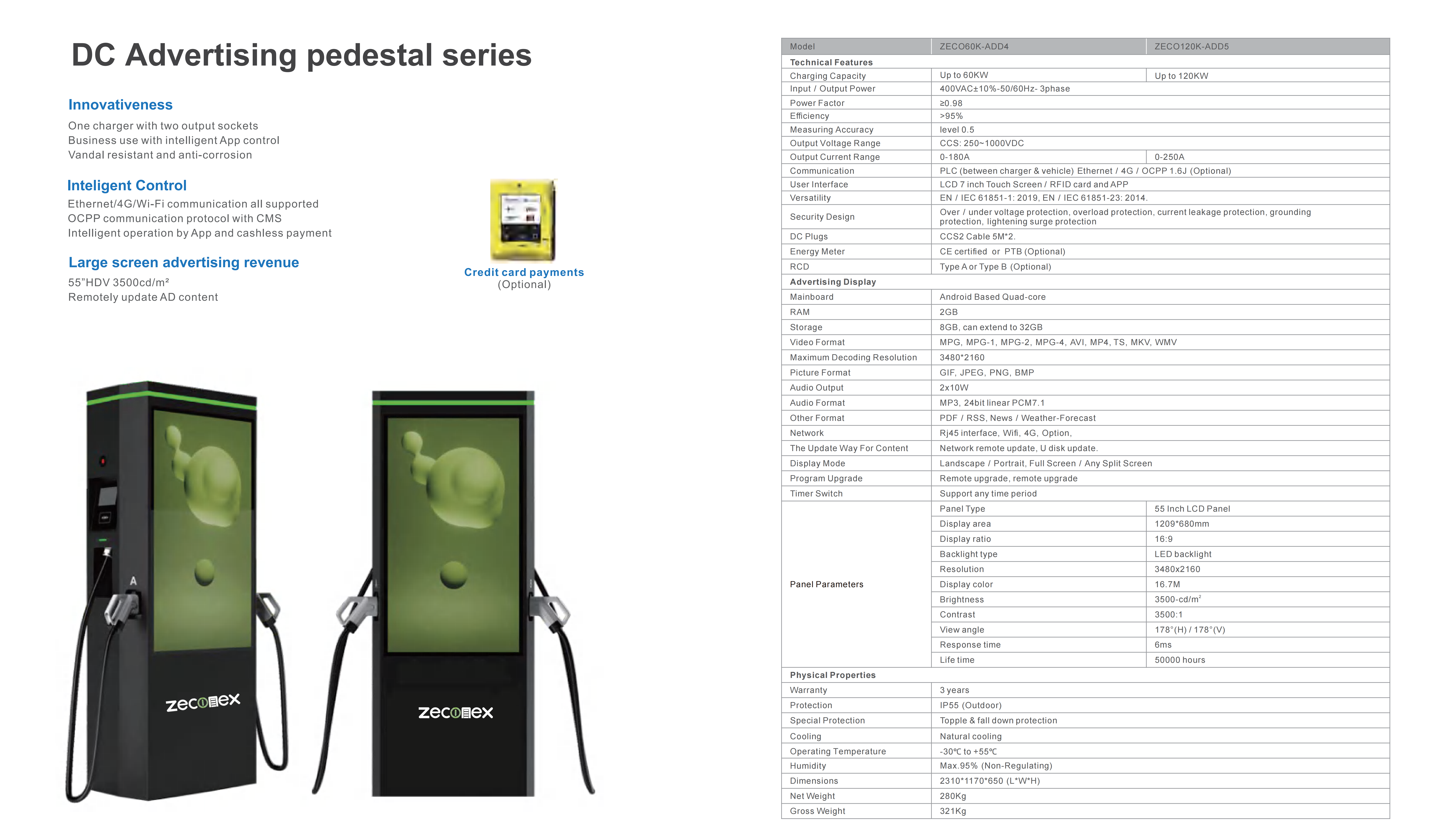 DC EV Charging Stations with Advert Screen Parameter Chart